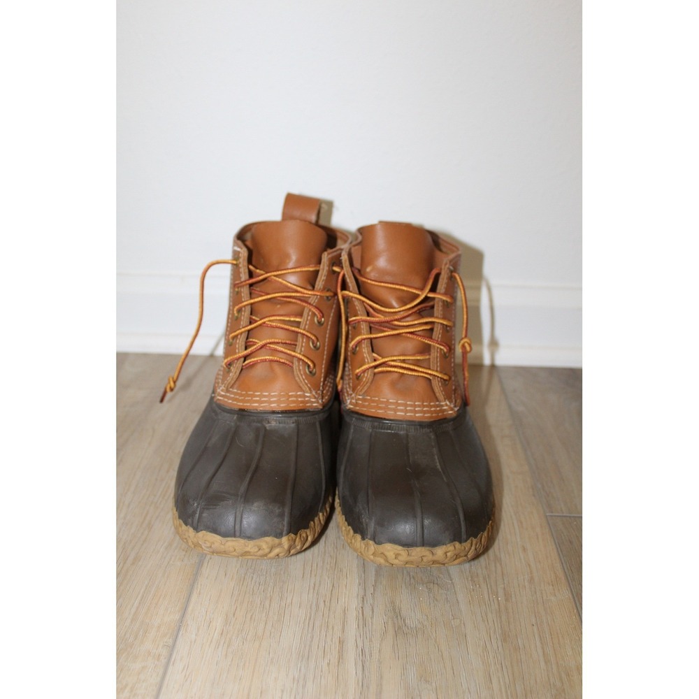 LL Bean Boots 6 Inch Duck Boots Tan Brown Leather Rubber Men's 9M Made in USA